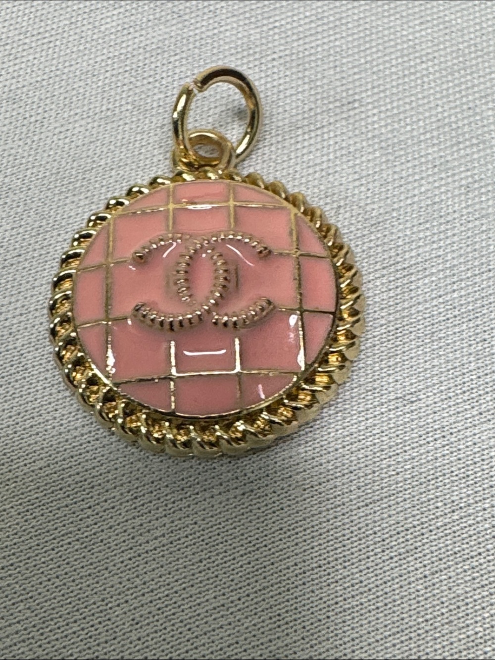Pink and Gold Round CC Enamel Pendant Charm